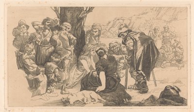 木のそばの男性、女性、子供たち 作： Johannes Josephus Aarts