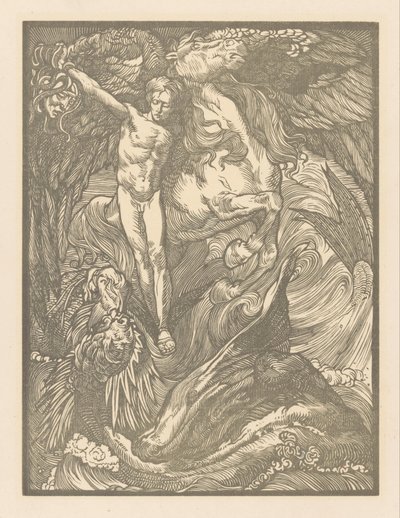 ペルセウスと海の怪物 オランダ紙に印刷されたペルセウスとドラゴン 作： Johannes Josephus Aarts