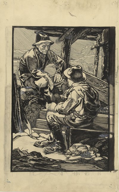 厚板小屋の 2 人の堤防労働者 作： Johannes Josephus Aarts