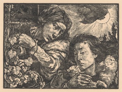 つるのそばにいる二人の女性 作： Johannes Josephus Aarts