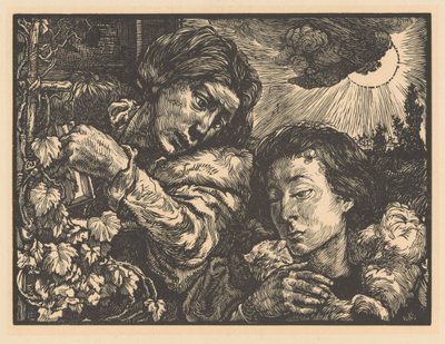 つるのそばにいる二人の女性 作： Johannes Josephus Aarts