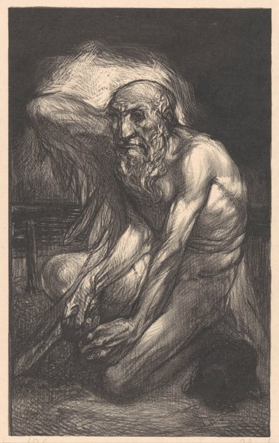 翼を持つひげを生やした座っている男 作： Johannes Josephus Aarts