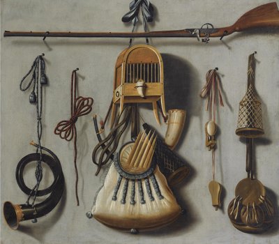 狩猟用具のある静物 作： Johannes Leemans