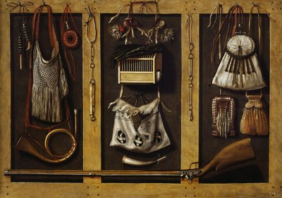 狩猟用具のある静物、c。 1660年。 作： Johannes, Leemans