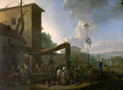 1650年代初頭、村の祭典、民宿の外での陽気な農民 作： Johannes Lingelbach