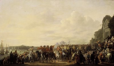 1660年5月25日、ロッテルダムからハーグへの旅路にあるチャールズ2世がロッテのウェマの邸宅に立ち寄った 作： Johannes Lingelbach
