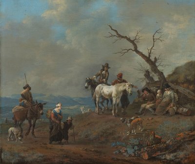 ハンターと農民の田舎道 作： Johannes Lingelbach