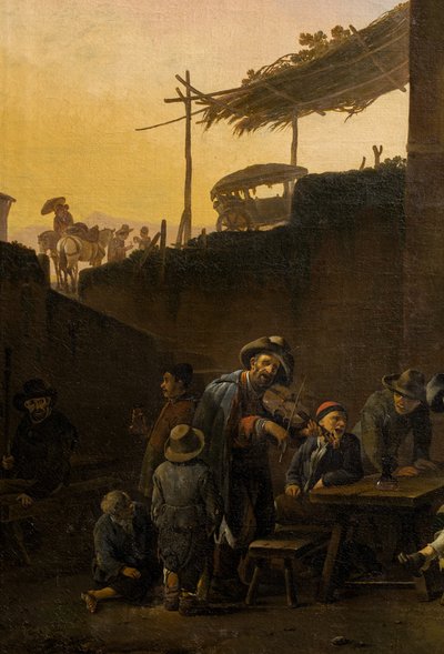 イタリアの宿の前で飲む人々 作： Johannes Lingelbach