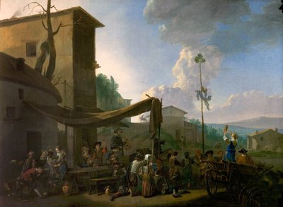 農民のメリーメイキングの村のシーン（キャンバスに油彩） 作： Johannes Lingelbach