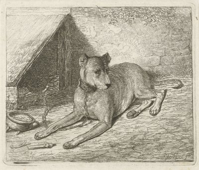 犬小屋で鎖につながれた犬 作： Johannes Mock