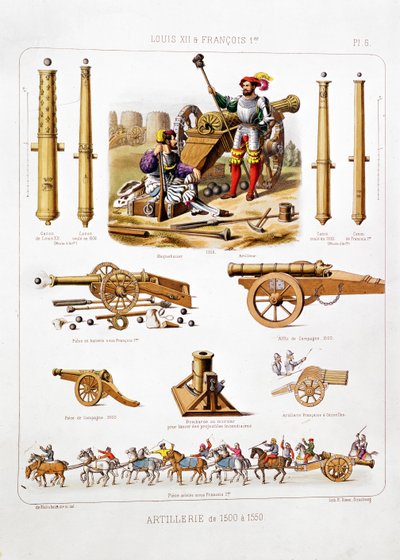 「L&39;Artillerie Francaise」からの1500-50の間のフランスの大砲 作： Johannes Moltzheim