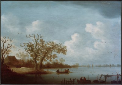 農家や漁船のあるオランダの川の風景 作： Johannes Pietersz. Schoeff