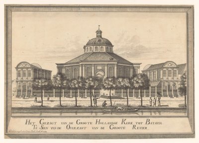 バタビアの新しいオランダ教会の眺め Groote Hollandse Kerk から Groote Revier の反対側から Batavia Te Sien までの眺め (オブジェクトのタイトル) 作： Johannes Rach