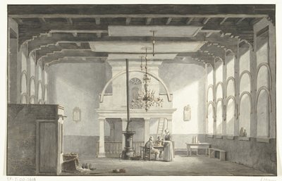 1618 年から 1619 年、1836 年に全国教会会議が開催されたドルドレヒトの Kloveniersdoelen のホール 作： Johannes Rutten (signed by artist)