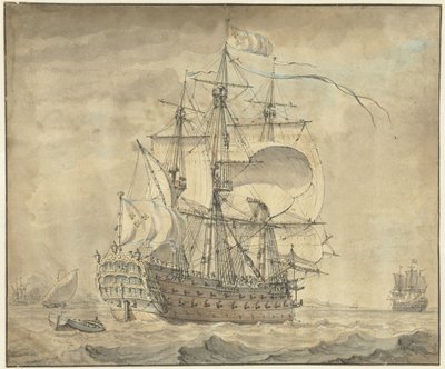 帆を張ったフランスの 3 階建て軍艦 作： Johannes Swertner