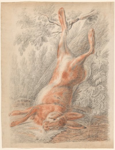 足でぶら下がっている死んだウサギ 作： Johannes Tavenraat