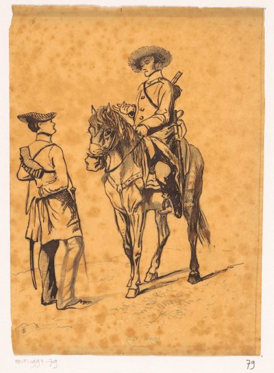 兵士と話している馬に乗った将校 作： Johannes Tavenraat