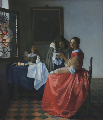 ワイングラスを持つ若い女性 作： Johannes Vermeer
