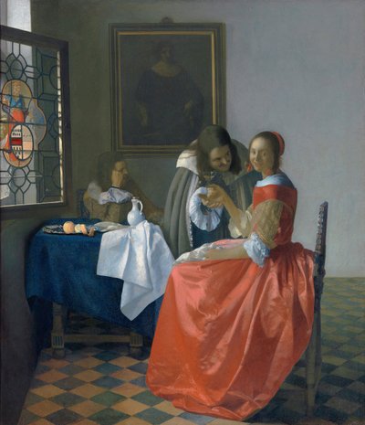 ワイングラスを持つ若い女性 作： Johannes Vermeer
