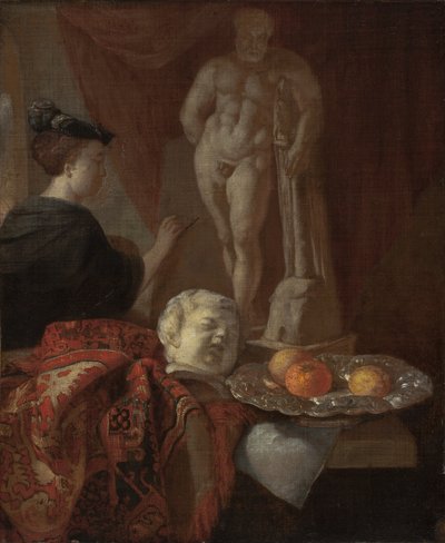 静物とイーゼルの女、1600年代後半 作： Johannes Voorhout