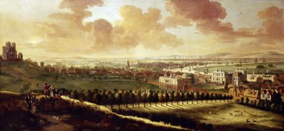 1680年頃、グリニッジとロンドン（イギリス）の眺め。左手に王立天文台、中央には王妃の家、公園では鹿が放し飼いにされている。 作： Johannes Vorsterman