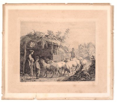 羊の群れが納屋に追い込まれる 作： Johannes Wilhelm Zillen