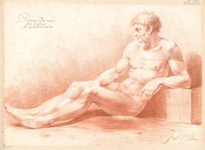 横から見た裸の男性の着席 (一等賞 1789) 作： Johannes Ziesenis