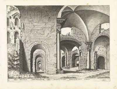 ディオクレティアヌス浴場の眺め ローマ時代の遺跡、1561年（シリーズタイトル） 作： Johannes of Lucas van Doetechum (attributed to)