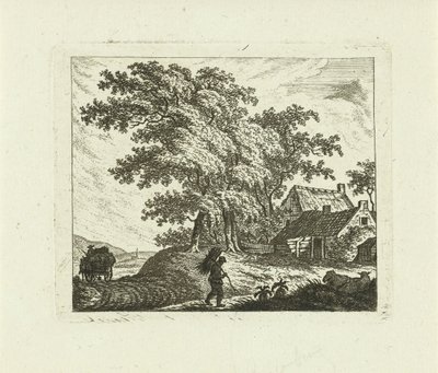 農場と棒の束を持つ男のある風景 作： Johannes van Cuylenburgh