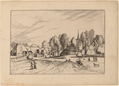 教会の塔のあるカントリー ビレッジ 作： Johannes van Doetechum, the Elder and Lucas