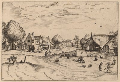 羊と座っている羊飼いのいる田舎の村 作： Johannes van Doetechum, the Elder and Lucas