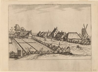 田んぼとポストミルのある村道 作： Johannes van Doetechum, the Elder and Lucas