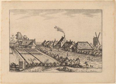 田んぼとポストミルのある村道 作： Johannes van Doetechum, the Elder and Lucas