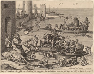 聖マーチンと彼の馬を船に乗せる 作： Johannes van Doetechum, the Elder, and Lucas