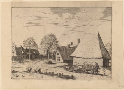 干し草のカートのある村の通り 作： Johannes van Doetechum, the Elder and Lucas