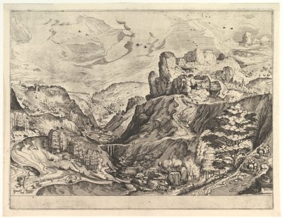 深い谷のあるアルプスの風景（『大きな風景』より）1555年から56年頃 作： Johannes van Doetecum I