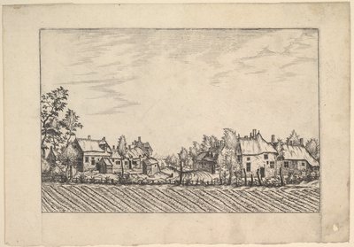 Praediorum villarum et rusticarum casu...より、手前の耕された畑、農場、1559-61年頃。 作： Johannes van Doetecum I