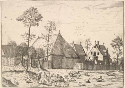 小さな風景、1559-61年からのコテージのある小屋。 作： Johannes van Doetecum I