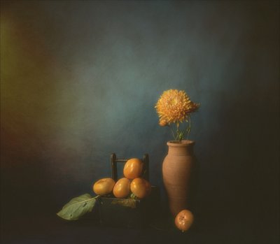 秋の柿の静物画 作： John-Mei Zhong