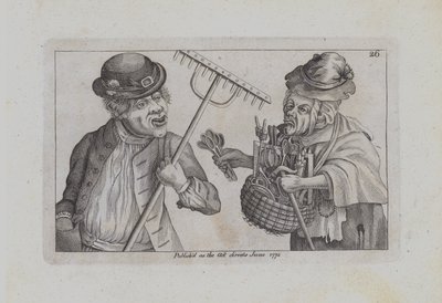 熊手を持った男性と、スプーンや撹拌機を売る女性（彫刻 作： John  Collier