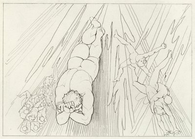 ルシファー、煉獄、カント12 (エングレーヴィング) 作： John (after) Flaxman