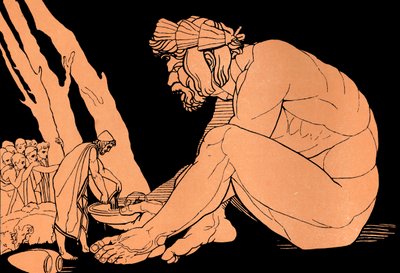 ポリュペムスにワインを与えるオデュッセウス、『オデュッセイア』（印刷物） 作： John (after) Flaxman