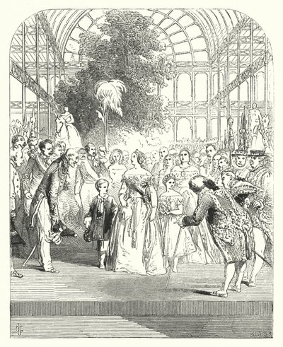 1851年の万国博覧会を訪れたヴィクトリア女王とその子供たち（ロンドン、ハイドパークのクリスタルパレス）（彫刻作品 作： John (after) Gilbert