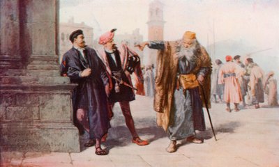 Shakespeare: The Bating of Shylock, The Merchant of Venice, Act III, Scene 1 (color litho) 作： John (after) Gilbert