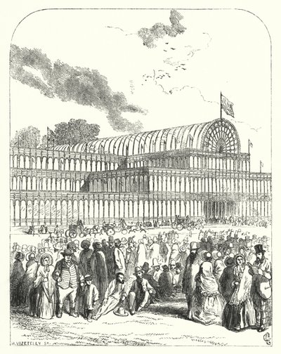 ジョセフ・パクストンとチャールズ・フォックスが設計した1851年の万国博覧会の会場となったロンドンのハイドパークにあるクリスタル・パレス（彫刻作品 作： John (after) Gilbert