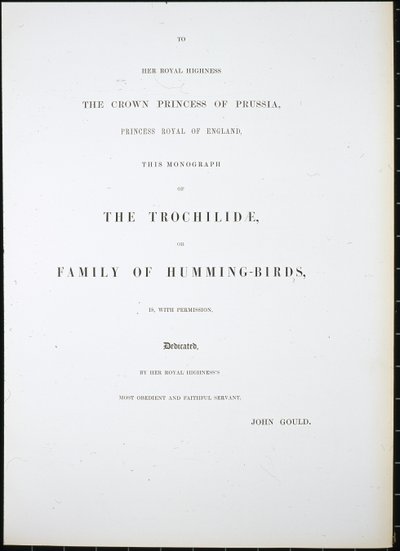 正面図（手彩色のリトグラフ 作： John (after) Gould