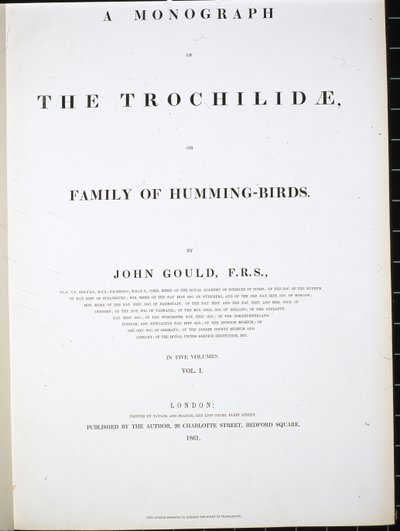 正面図（手彩色のリトグラフ 作： John (after) Gould