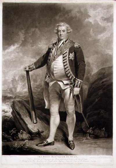 アダム・ダンカン子爵（1731-1804）ブルー・スクワッドロン提督の肖像、ジェームズ・ウォード（1769-1859）1798年（メゾチント彫刻）による刻印 作： John (after) Hoppner
