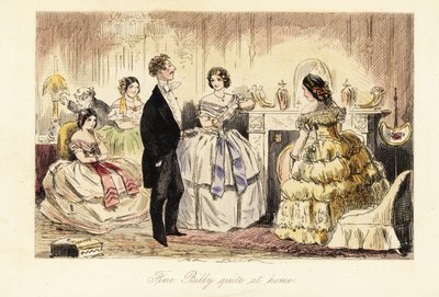 応接室で女性とその娘たちを訪問する英国紳士 作： John (after) Leech