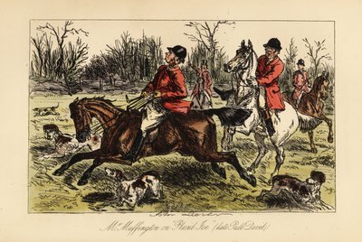 イギリスの猟師が、強情な馬に引きずられて、猟犬の真ん中にいたこと 作： John (after) Leech